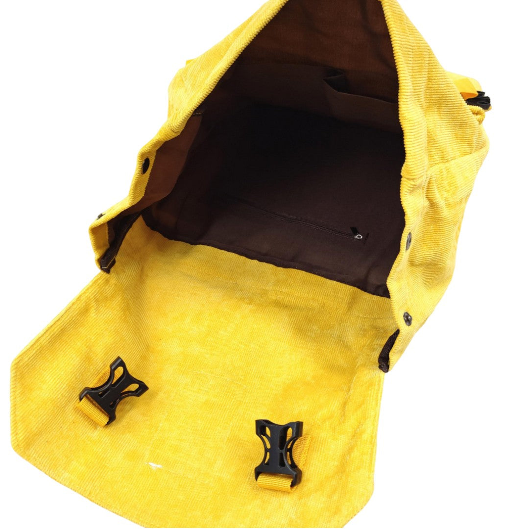 Clearance Vintage Yellow Corduroy Backpack Flap Buckle Retro School Travel Bag